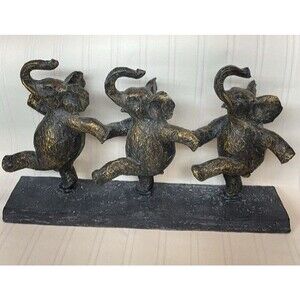 VTG DeMode Polystone Three Dancing Elephant Figurine Home Decor 16"x9"